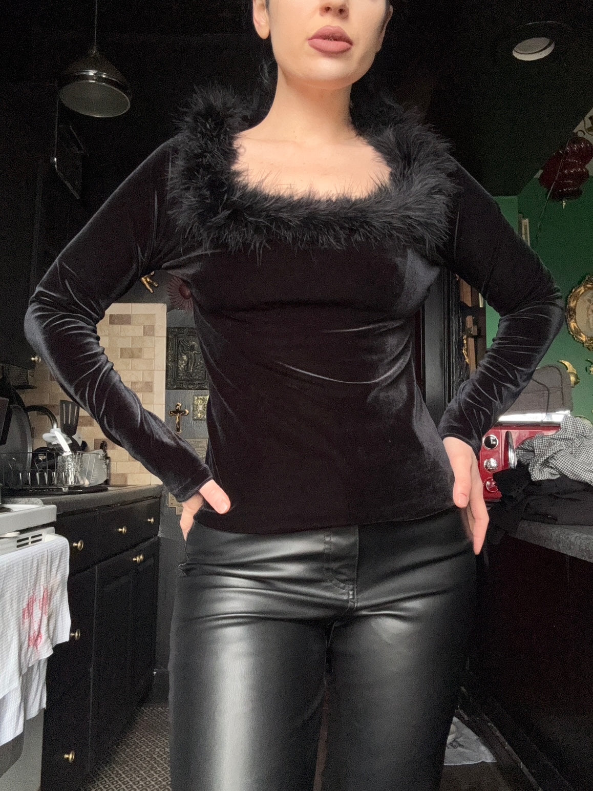 Vintage Feathered Black Top