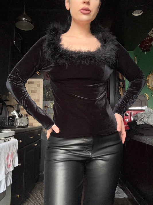 Vintage Feathered Black Top